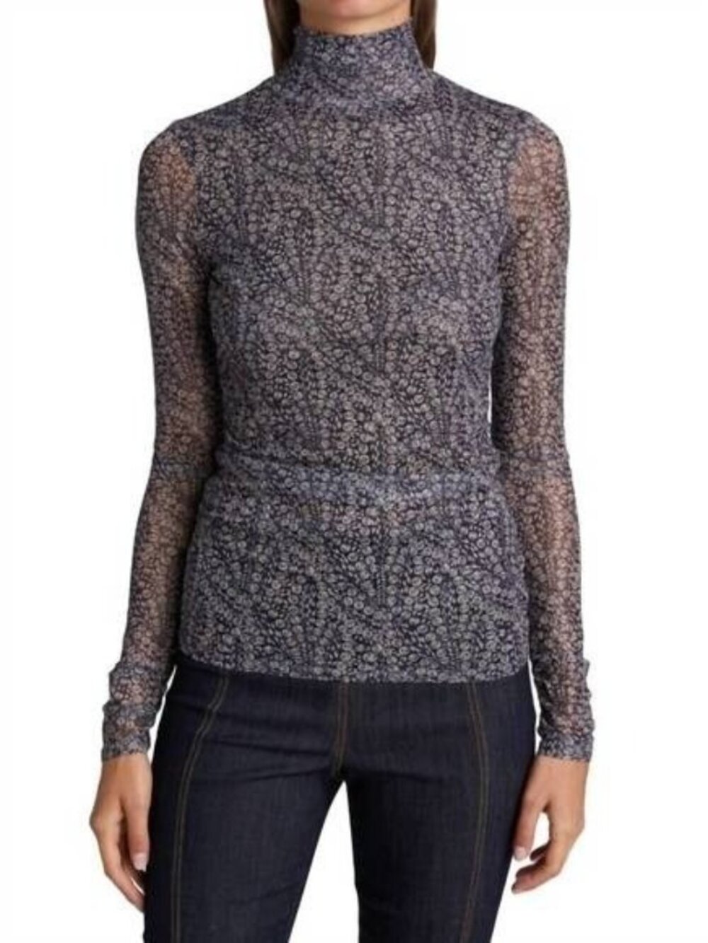 Cinq à Sept Size Medium  Top Blouse Turtleneck Sheer Long Sleeve